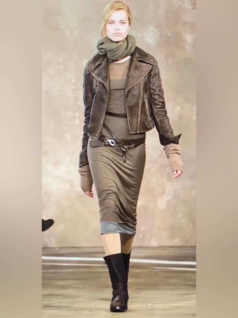 Donna Karan Olive Brown Long Sleeve Dress